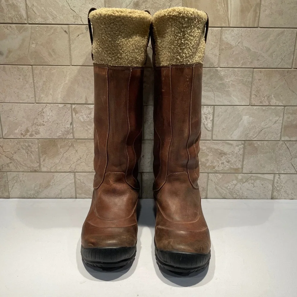 Timberland Brown Leather Faux Shearling Tall Winter Boots Womens 7M